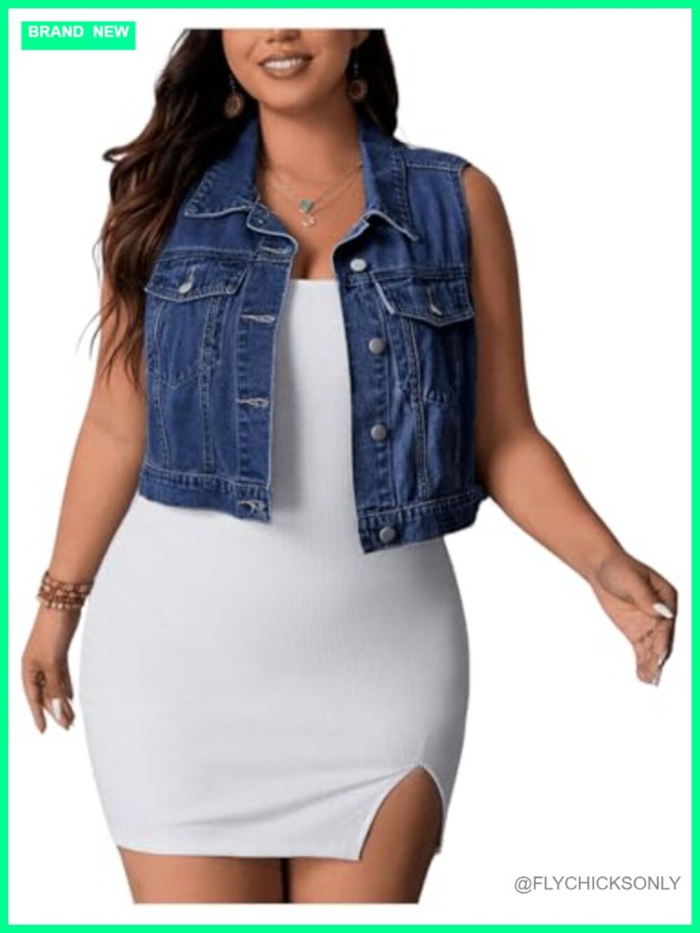 Plus Size Sleeveless Denim Vest Crop Button Down Y2K Jean Top